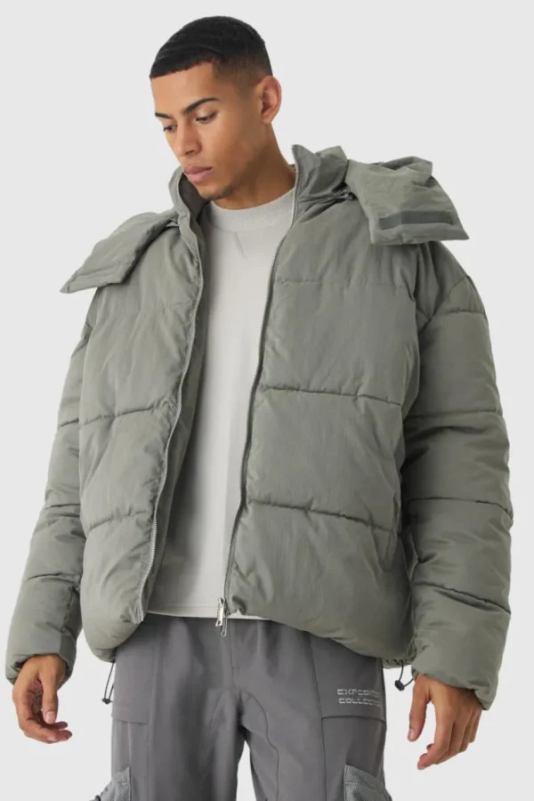 boohooMAN Extended Funnel Neck Hooded Puffer In | Man | Coats & Jackets