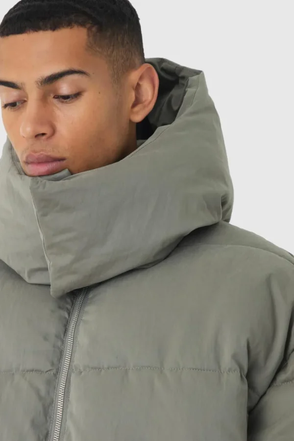 boohooMAN Extended Funnel Neck Hooded Puffer In | Man | Coats & Jackets