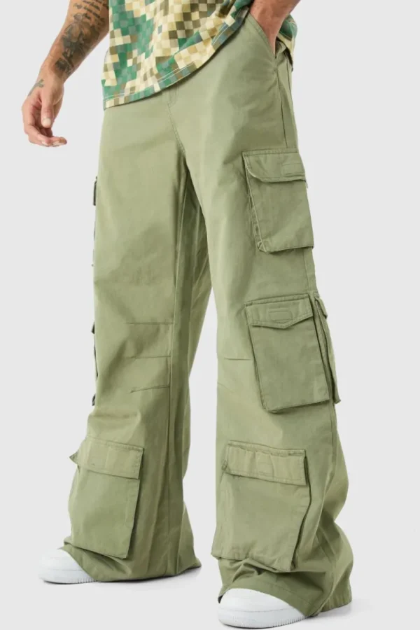 boohooMAN Extreme Baggy Rigid Multi Cargo Pocket Trousers | Trousers | Cargo Trousers