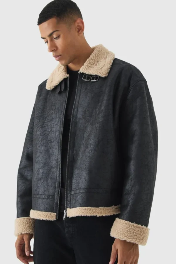 boohooMAN Extreme Oversized Faux Suede Aviator Jacket In | Man | Coats & Jackets