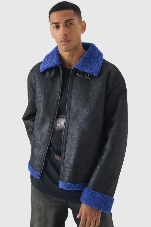 boohooMAN Extreme Oversized Faux Suede Aviator Jacket In | Coats & Jackets