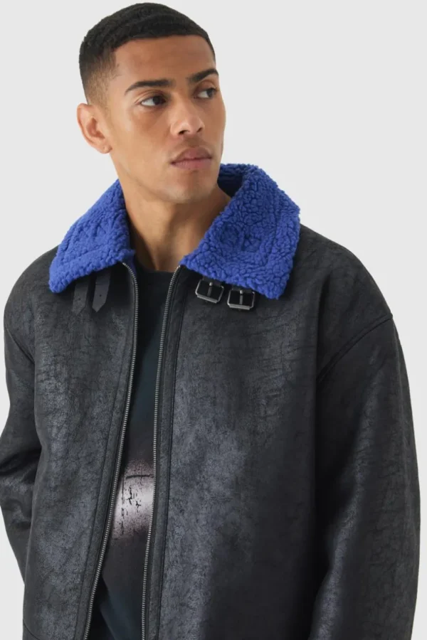 boohooMAN Extreme Oversized Faux Suede Aviator Jacket In | Coats & Jackets