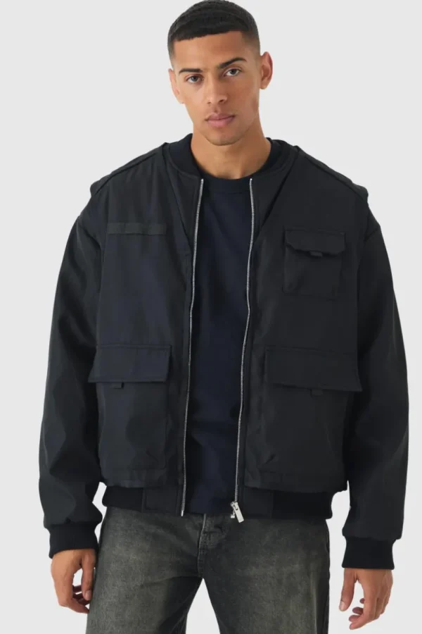 boohooMAN Faux Layer Utility Vest Bomber Jacket In | Man | Coats & Jackets