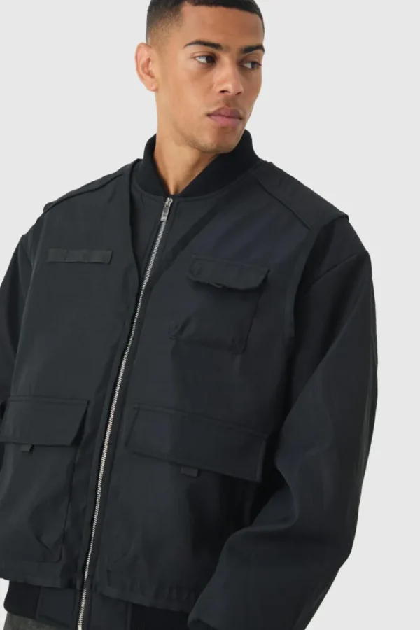 boohooMAN Faux Layer Utility Vest Bomber Jacket In | Man | Coats & Jackets