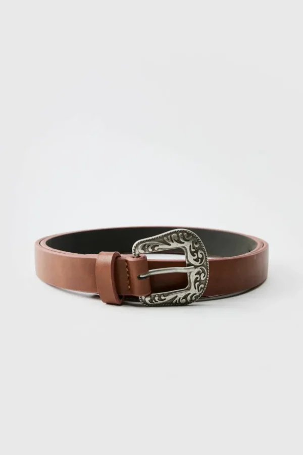 boohooMAN Faux Leather Belt With Western Buckle in | Belts