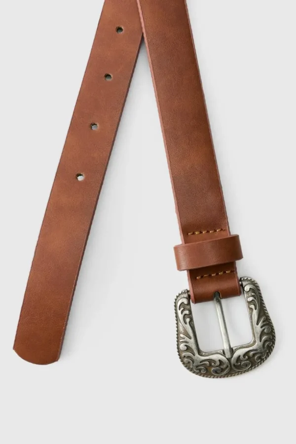 boohooMAN Faux Leather Belt With Western Buckle in | Belts