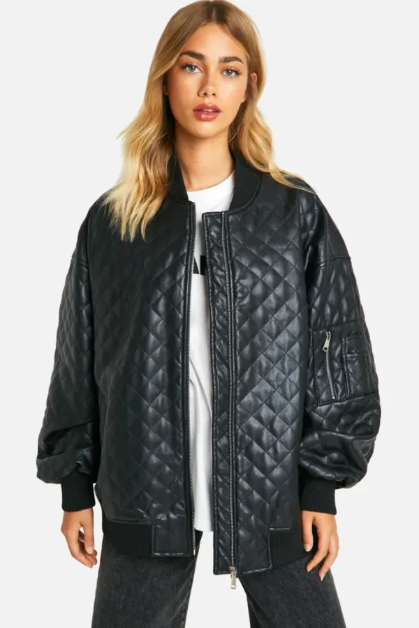 boohoo Faux Leather Quilted Oversized Bomber Jacket | Women Shirts | Foundation