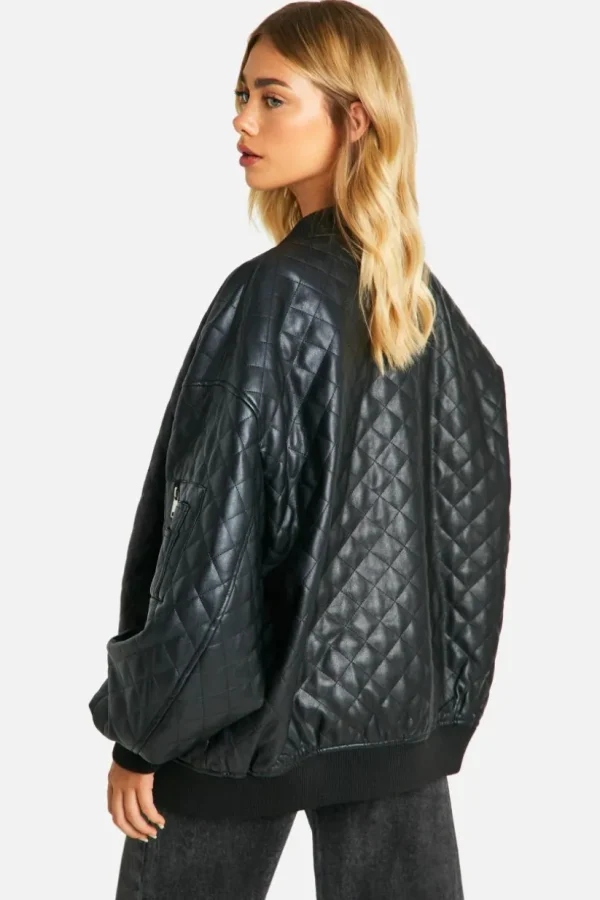 boohoo Faux Leather Quilted Oversized Bomber Jacket | Women Shirts | Foundation