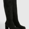 boohoo Faux Suede Block Heel Platform Knee High Boots | Women Shirts | Foundation