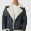 boohooMAN Faux Suede Borg Collar Aviator Jacket In | Man | Coats & Jackets