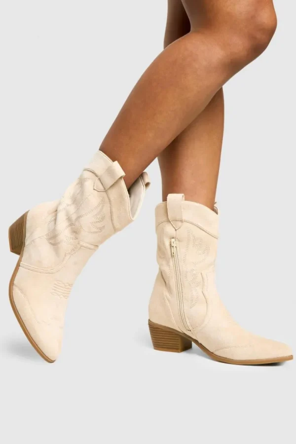 boohoo Faux Suede Embroidered Western Ankle Cowboy Boots | Women/BOY Shirts | Foundation