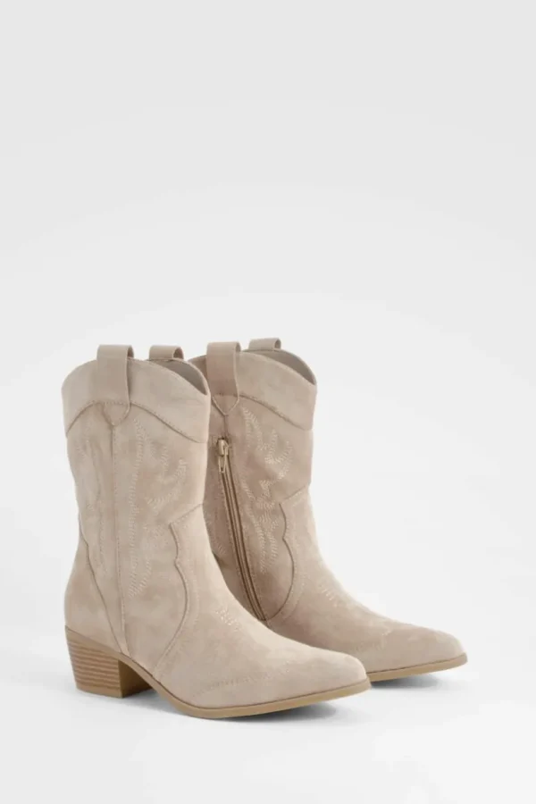 boohoo Faux Suede Embroidered Western Ankle Cowboy Boots | Women/BOY Shirts | Foundation