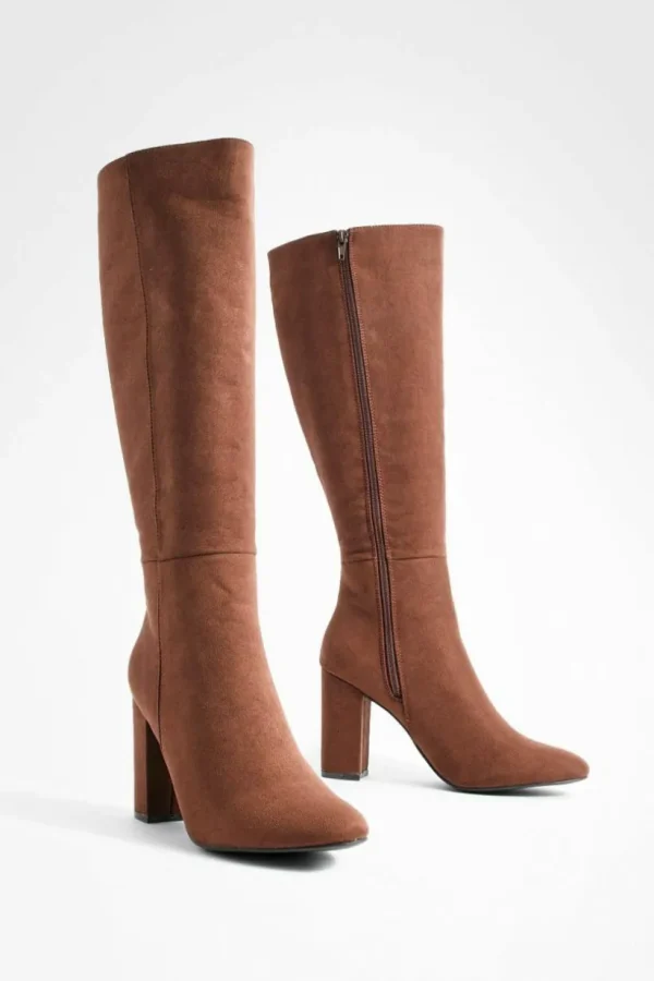 boohoo Faux Suede Knee High Heeled Boots | Women Shirts | Foundation