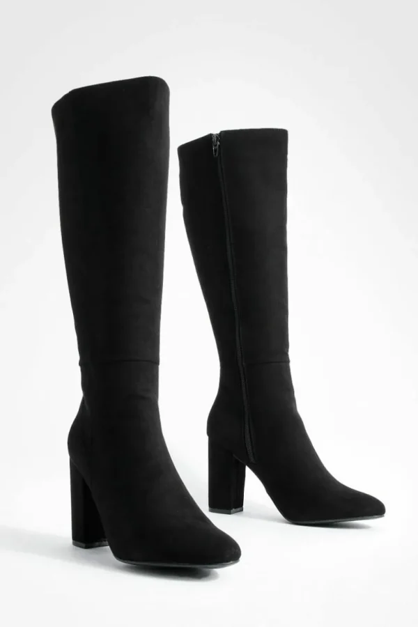 boohoo Faux Suede Knee High Heeled Boots | Women Shirts | Foundation