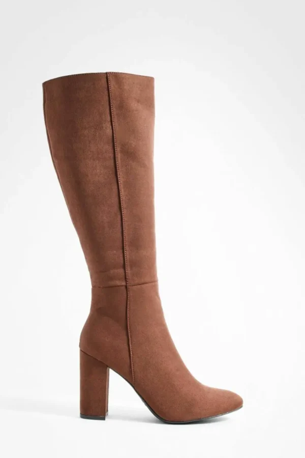 boohoo Faux Suede Knee High Heeled Boots | Women Shirts | Foundation