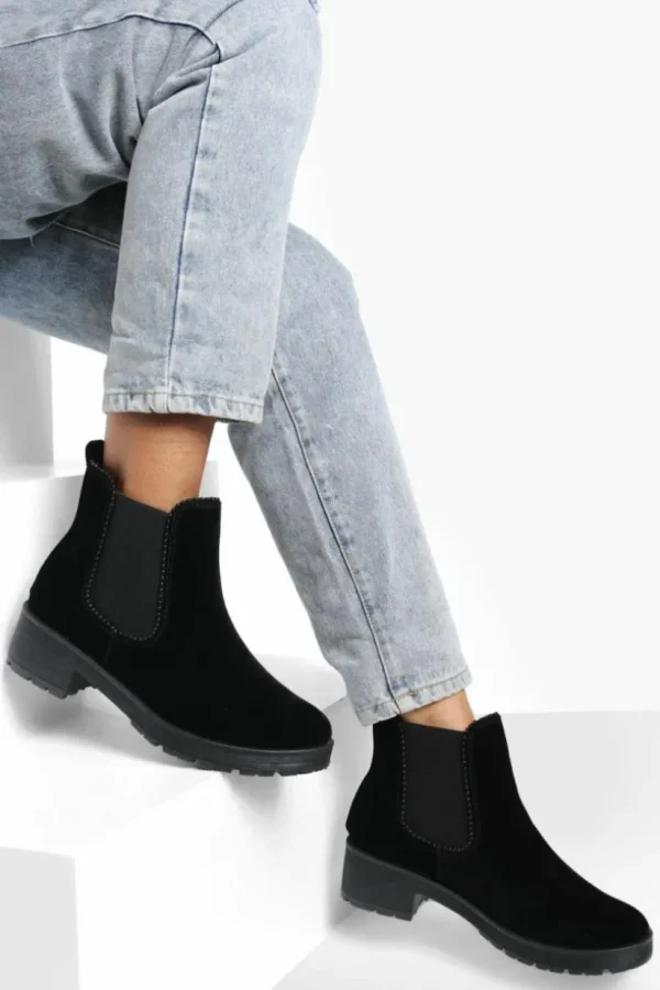 boohoo Faux Suede Ribbed Detail Chunky Chelsea Boots | Women Shirts | Foundation