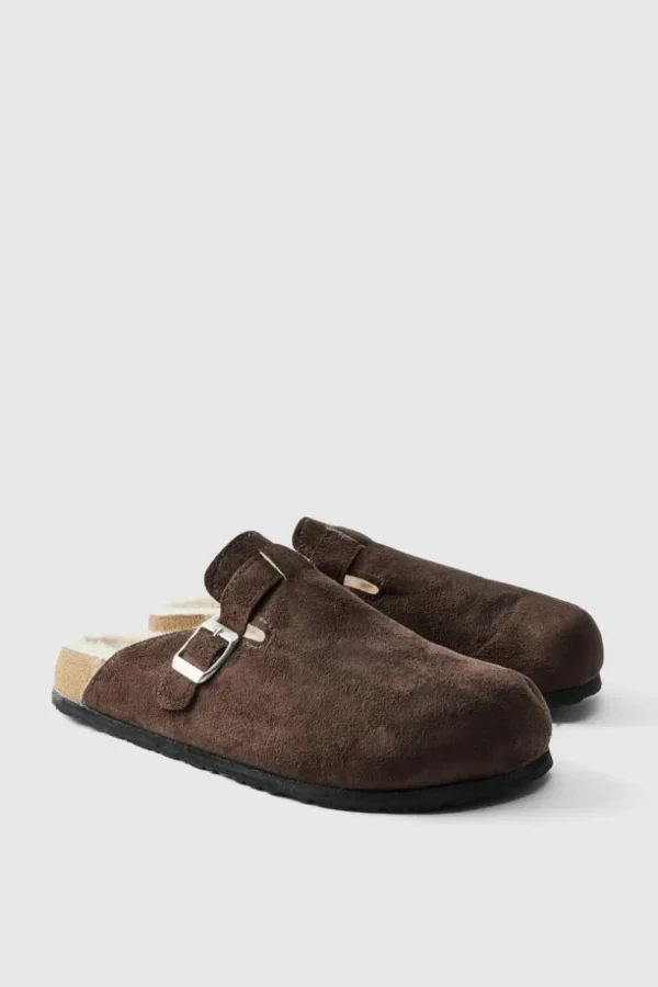 boohooMAN Faux Suede Sherpa Lined Mule In | Sliders & Slippers | Footwear