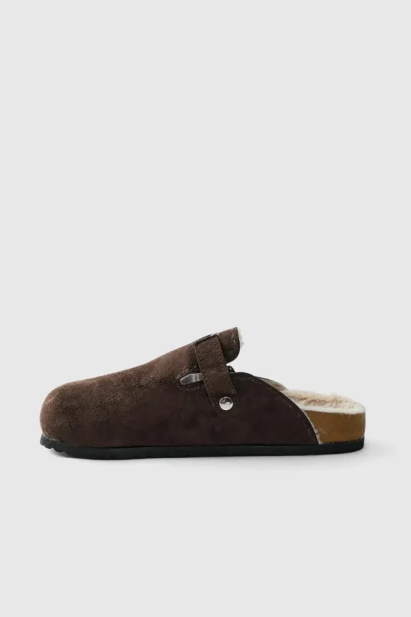 boohooMAN Faux Suede Sherpa Lined Mule In | Sliders & Slippers | Footwear