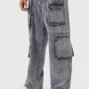 boohooMAN Fixed Waist Acid Washed Baggy Cargo Trouser | Trousers | Cargo Trousers