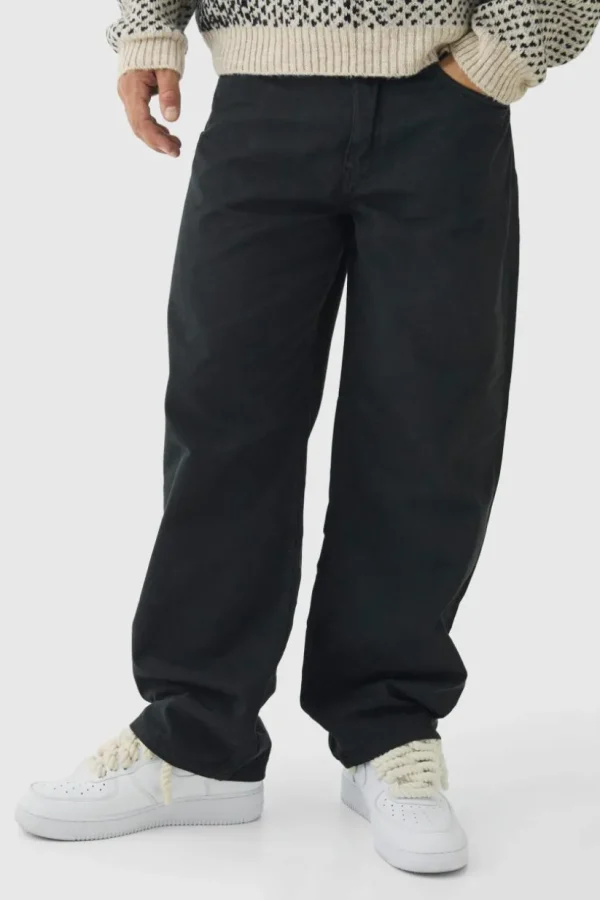 boohooMAN Fixed Waist Baggy Washed Trouser | Trousers | Cargo Trousers