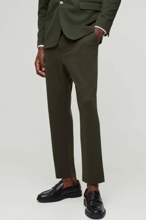 boohooMAN Fixed Waist Jersey Tapered Tailored Trousers | Suits Trousers | Suits & Tailoring