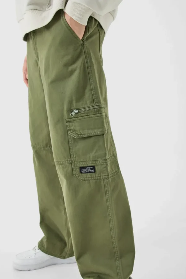 boohooMAN Fixed Waist Relaxed Cargo Trousers With Woven Tab | Cargo Trousers