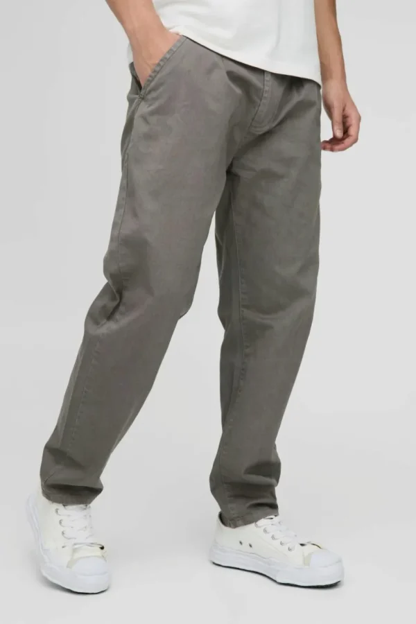 boohooMAN Fixed Waist Relaxed Cropped Pleated Chino Trousers | Trousers