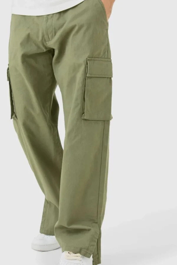 boohooMAN Fixed Waist Relaxed Fit Cargo Split Hem Trouser | Cargo Trousers