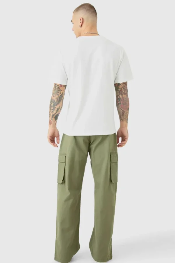 boohooMAN Fixed Waist Relaxed Fit Cargo Split Hem Trouser | Cargo Trousers