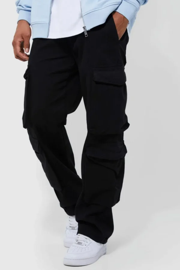 boohooMAN Fixed Waist Relaxed Peached Twill 3d Multi Pocket Cargo Pants | Trousers | Cargo Trousers