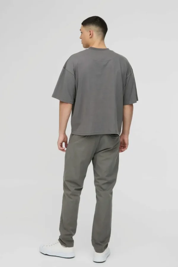 boohooMAN Fixed Waist Straight Chino Trousers | Trousers