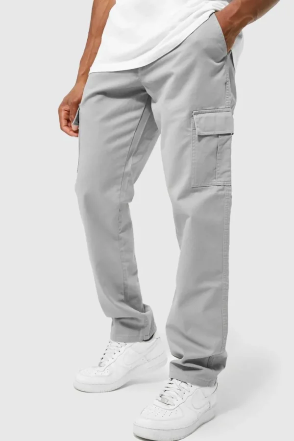 boohooMAN Fixed Waist Straight Leg Twill Cargo Trouser | Trousers | Cargo Trousers