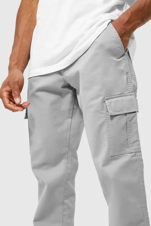 boohooMAN Fixed Waist Straight Leg Twill Cargo Trouser | Trousers | Cargo Trousers