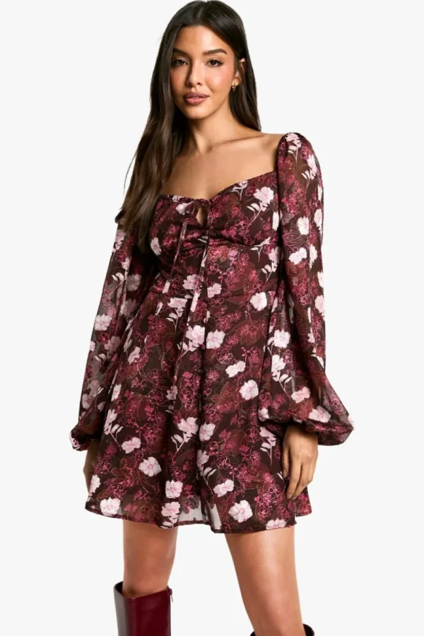 boohoo Floral Blouson Sleeve Skater Dress | Women Shirts | Foundation