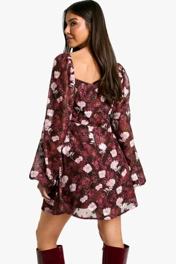 boohoo Floral Blouson Sleeve Skater Dress | Women Shirts | Foundation