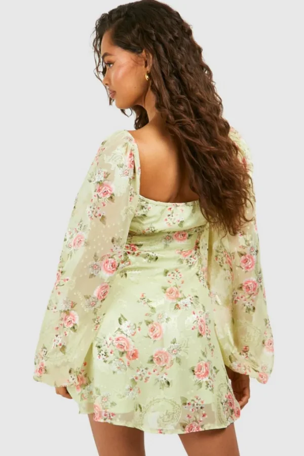 boohoo Floral Blouson Sleeve Skater Dress | Women Shirts | Foundation