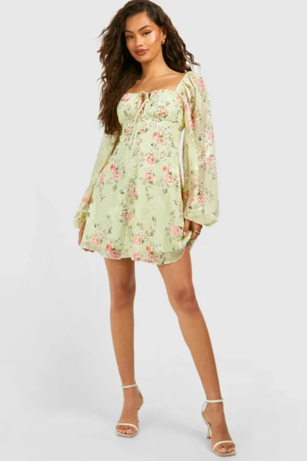 boohoo Floral Blouson Sleeve Skater Dress | Women Shirts | Foundation