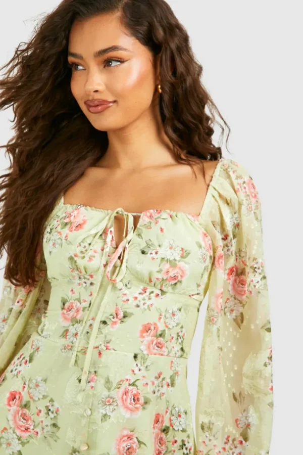 boohoo Floral Blouson Sleeve Skater Dress | Women Shirts | Foundation