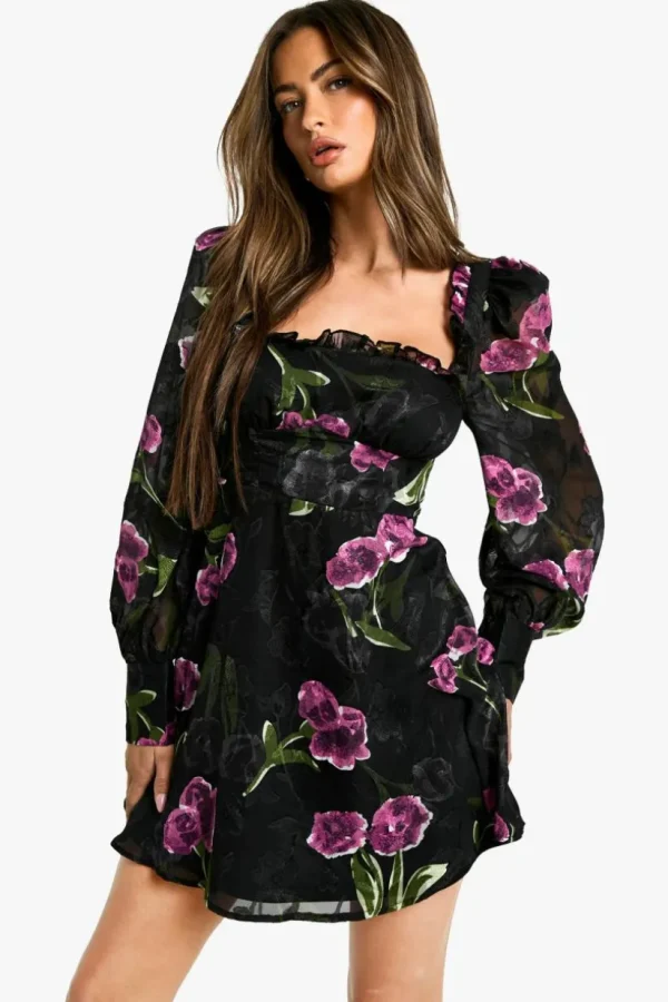 boohoo Floral Burnout Milkmaid Dress | Women Shirts | Foundation