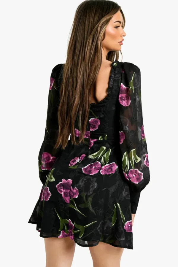 boohoo Floral Burnout Milkmaid Dress | Women Shirts | Foundation