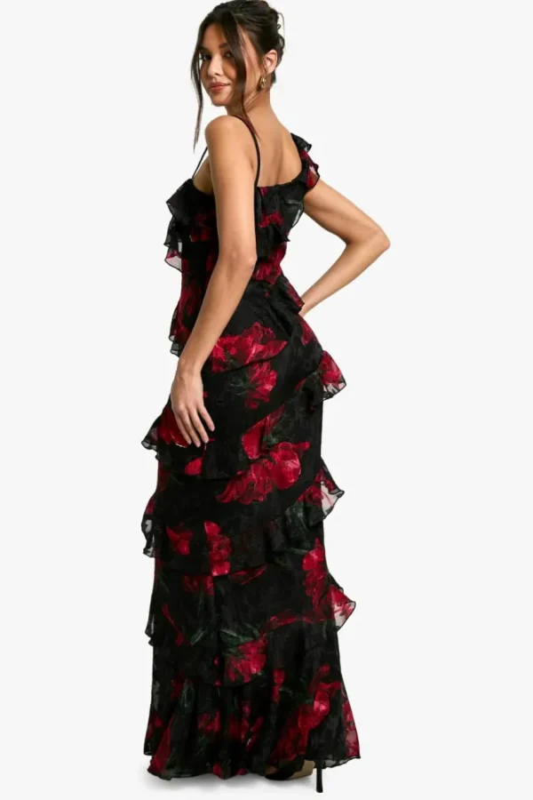 boohoo Floral One Shoulder Ruffle Maxi Dress | Women Shirts | Foundation