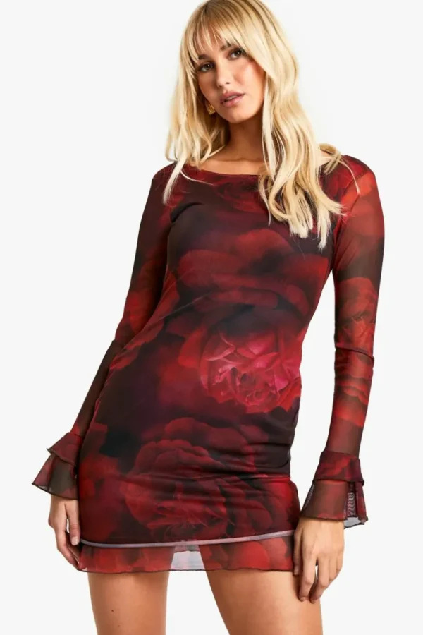 boohoo Floral Print Ruffle Hem Mini Dress | Women Shirts | Foundation