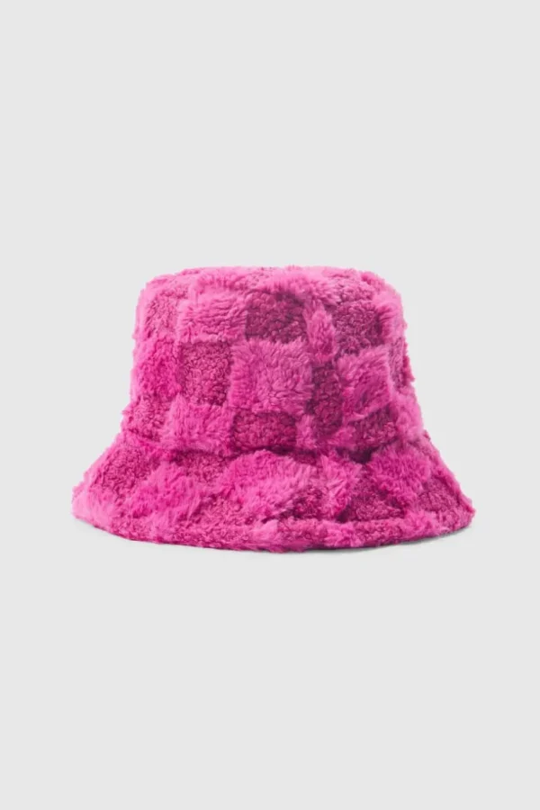 boohooMAN Fluffy Checkerboard Bucket Hat | Hats & Caps