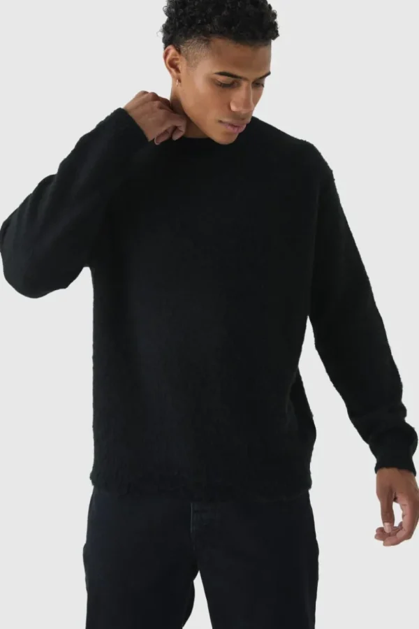 boohooMAN Fluffy Knit Crew Neck Oversized Jumper | Knitwear | Going Out Knitwear