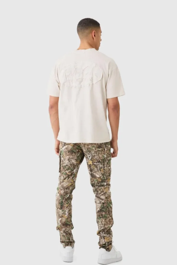 boohooMAN Forest Camo Slim Stacked Multi Cargo Trouser | Cargo Trousers