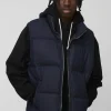 boohooMAN Funnel Neck Denim Puffer Panelled Gilet | Denim | Going Out Denim