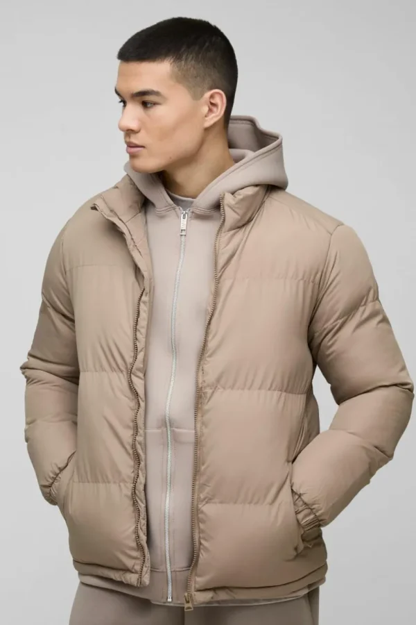 boohooMAN Funnel Neck Puffer Jacket in | Man | Basics - Elevated