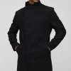 boohooMAN Funnel Neck Wool Look Overcoat in | Going Out | Going Out Jackets