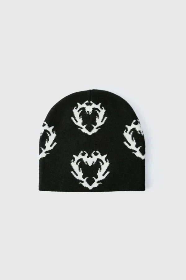 boohooMAN Gothic Heart Graphic Beanie | Hats & Caps