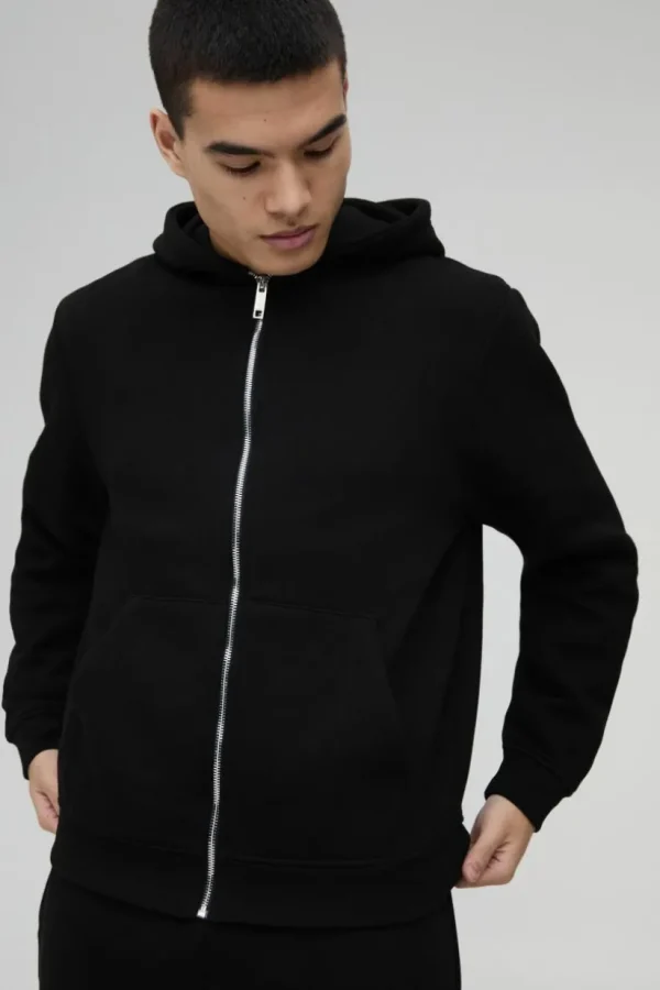 boohooMAN 330GSM Basic Zip Through Hoodie | Basics - Elevated | Hoodies & Sweats